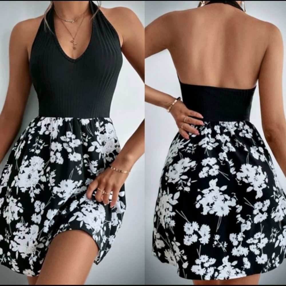 Floral print halter dress